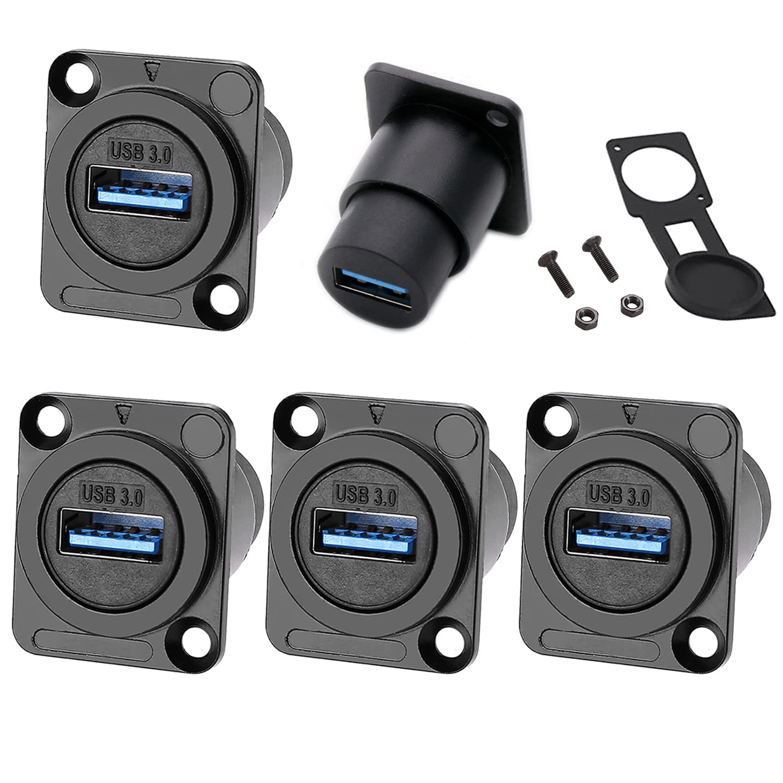 Penglin 5Pcs Usb3.0 D Series Panel Mount Connector,Waterproof Usb Port Socket 86 Panel Mount Square Female To Female Converter D