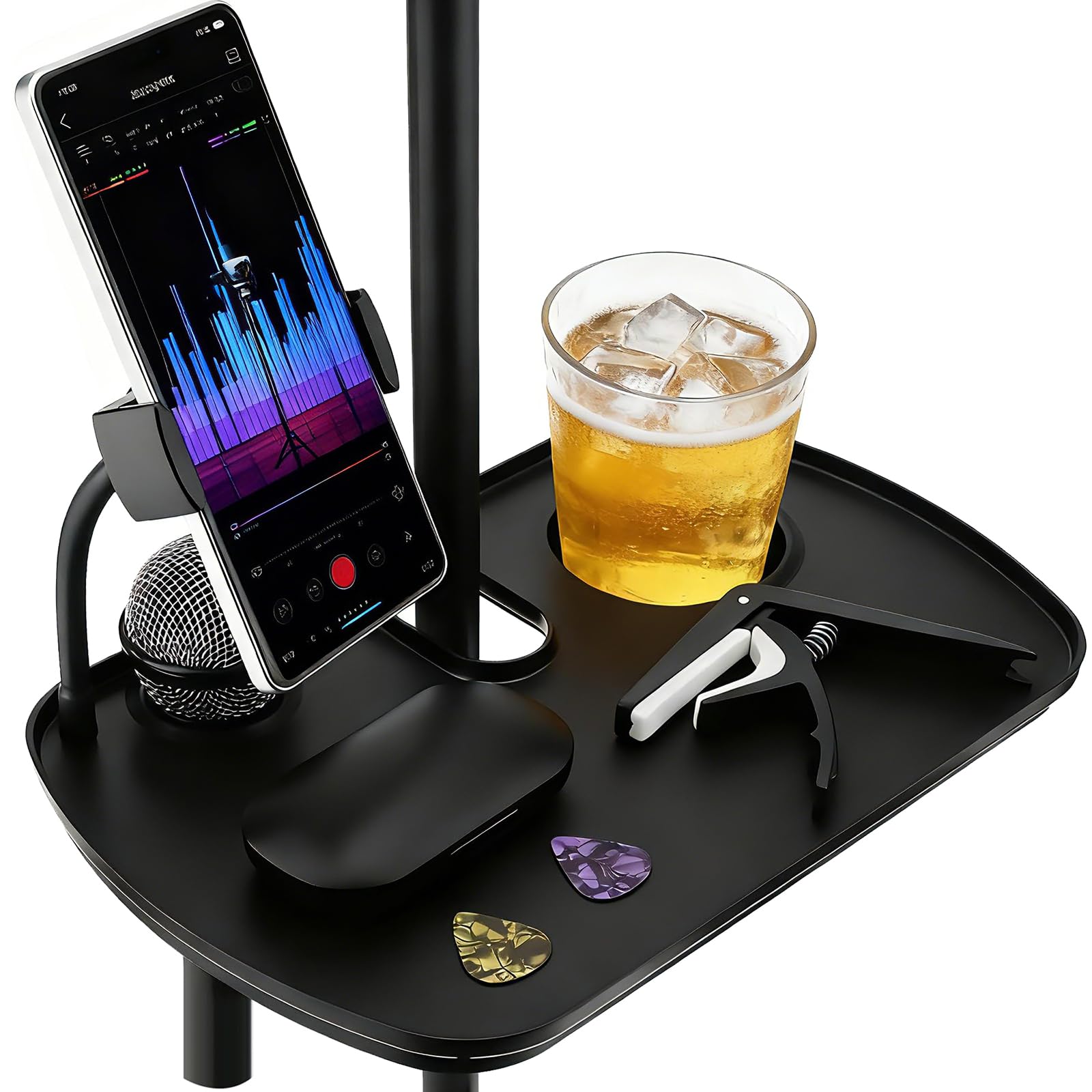 Lifexciting Microphone Stand Tray with Mic Phone Holder, 12.2 x 7.91 Large Shelf Adjustable Clamp On Rack Tray for Stage Music S