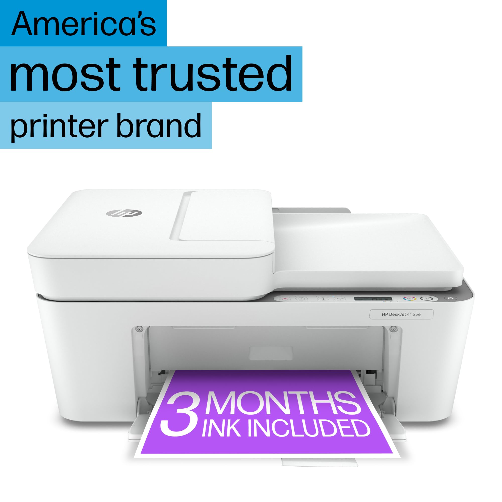 HP DeskJet 4155e Wireless Color Inkjet Printer, Print, scan, copy, Easy setup, Mobile printing, Best for home, 3 months of Instant Ink included,white