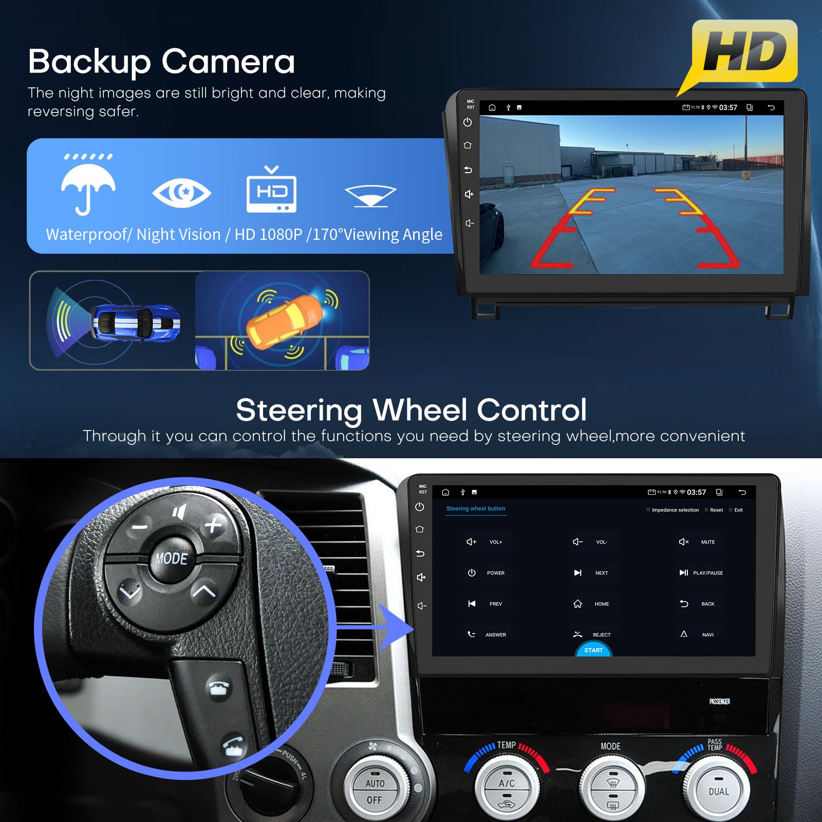 Car Radio For Toyota Tundra 2007-2013 Toyota Sequoia 2008-2018 Radio Replacement With Wireless Carplay & Android Auto Wifi Gps B