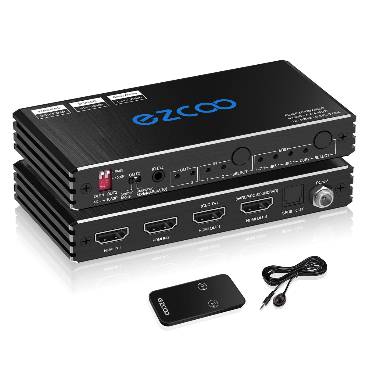 Hdmi 2.0 Splitter 4K 60Hz Arc Earc For Soundbar Hdmi Switch Bi Direction 1 In 2 Out Or 2 Input To 2 Output Spdif 5.1Ch Audio Ext