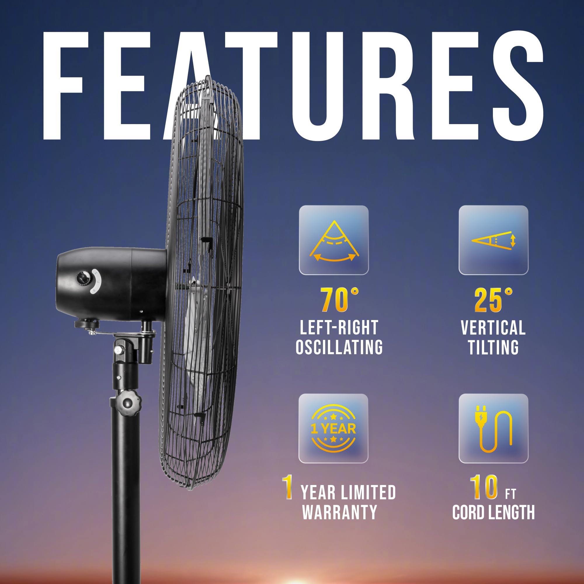 Tornado 30 Pedestal Fan, 8850 Cfm, High-Velocity With 3 Aluminum Blades, Oscillating, Ul Safety Approved, Industrial & Commercia