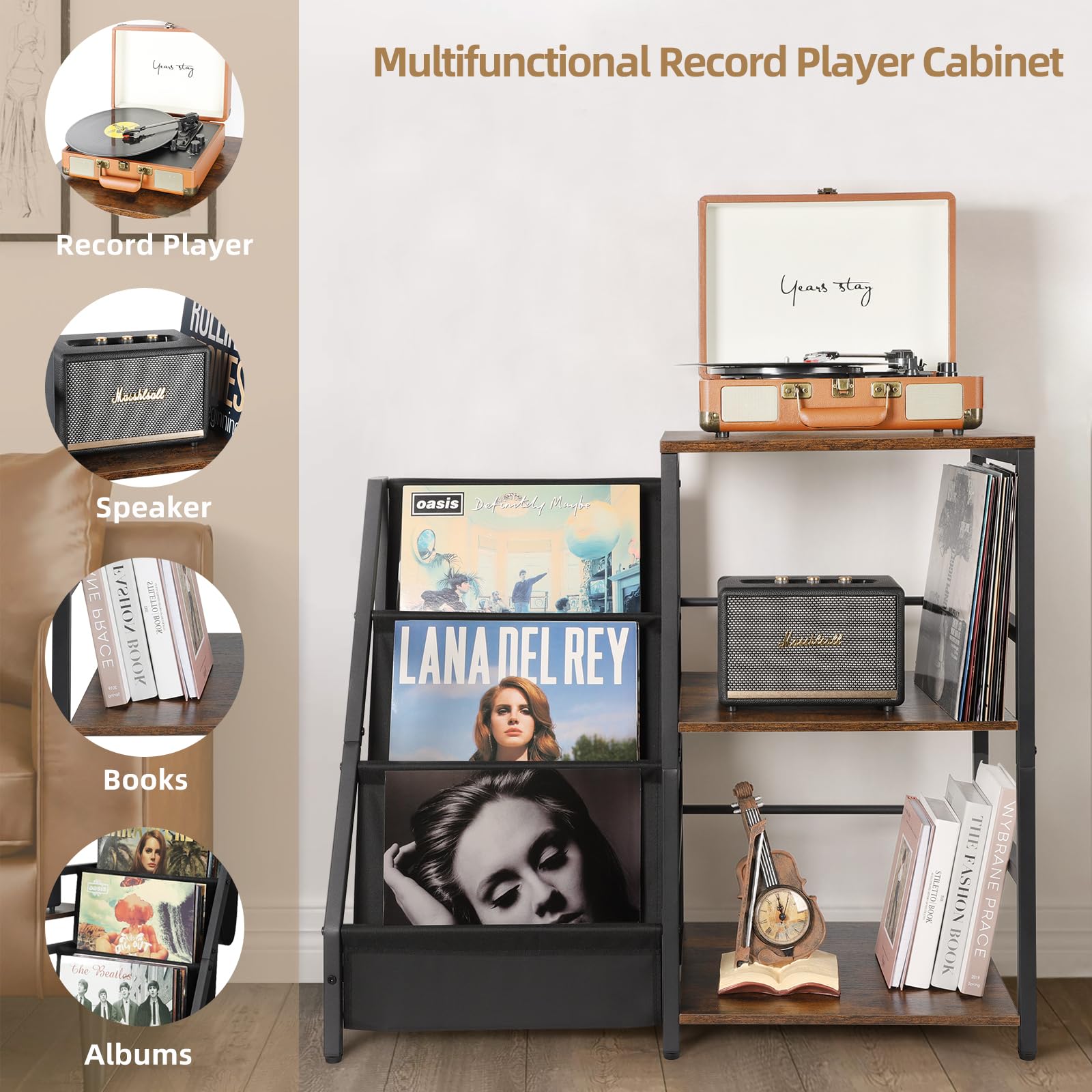 Bikoney Record Player Stand, Turntable Stand With 3 Tier Vinyl Record Storage, Record Player Table Holds Up To 200 Albums, End T