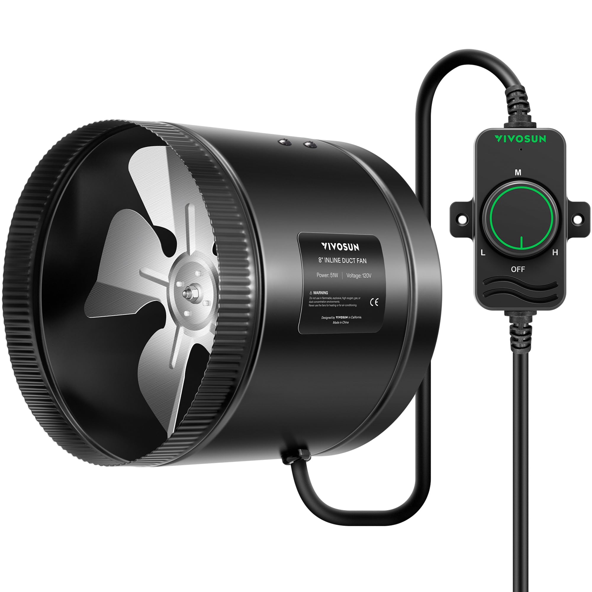 Vivosun Inline Booster Duct Fan 8430 Cfm With Speed Controller, Hvac Exhaust Ventilation Fan With Low Noise For Basements, Bathr