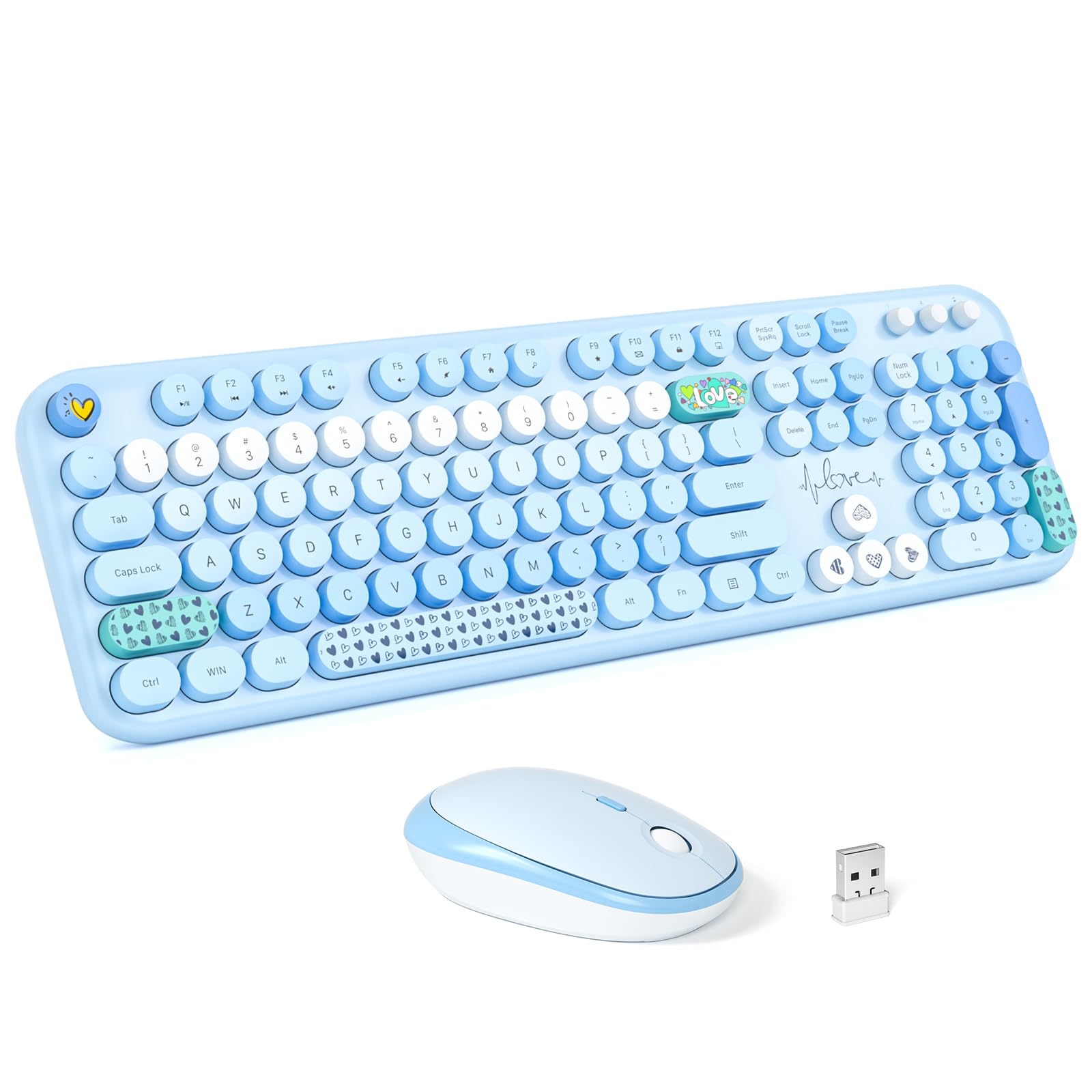 Mofii Wireless Keyboard And Mouse Combo   Pale Blue Full Sized Plug And Play Colorful Computer Keyboards   104 Keys Round Keycap