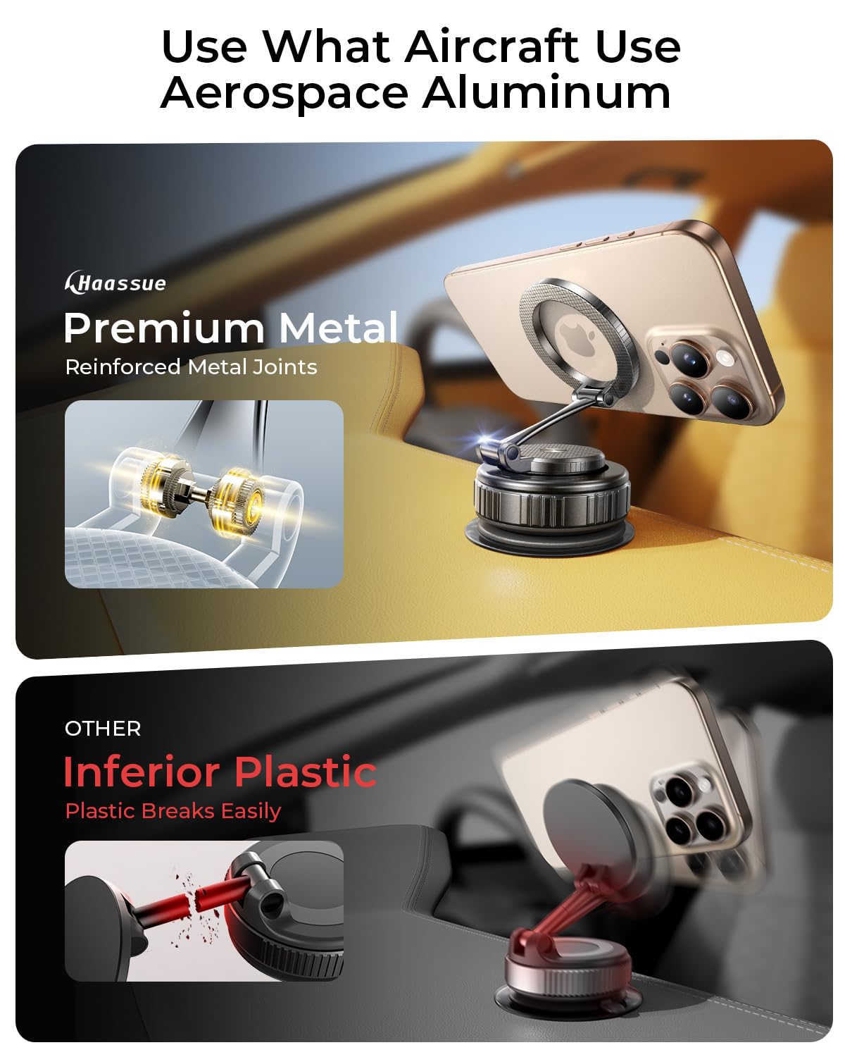 2025 Upgraded 360 Vacuum Magnetic Phone Holder For Magsafe, Suction Cup Premium Metal Car Mount [89+ Lbs Suction & 2800Gf Magnet