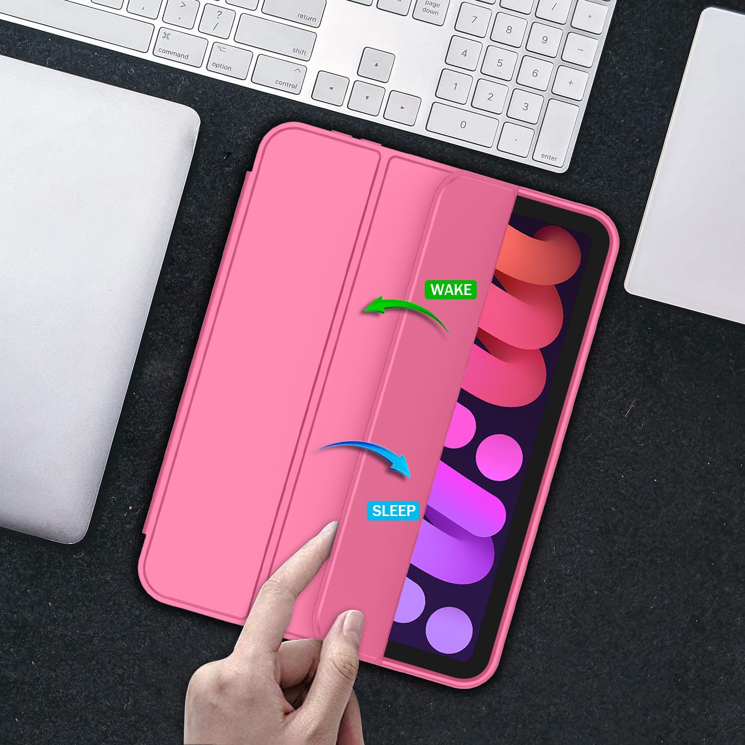 Imieet Ipad Mini 7 Case 2024 (A17 Pro), Ipad Mini 6 Case (8.3 Inch,2021 Model), Ipad Mini 7Th/6Th Generation Case With Pencil Holder, Trifold Stand Smart Case With Soft Tpu Back,Peach Red