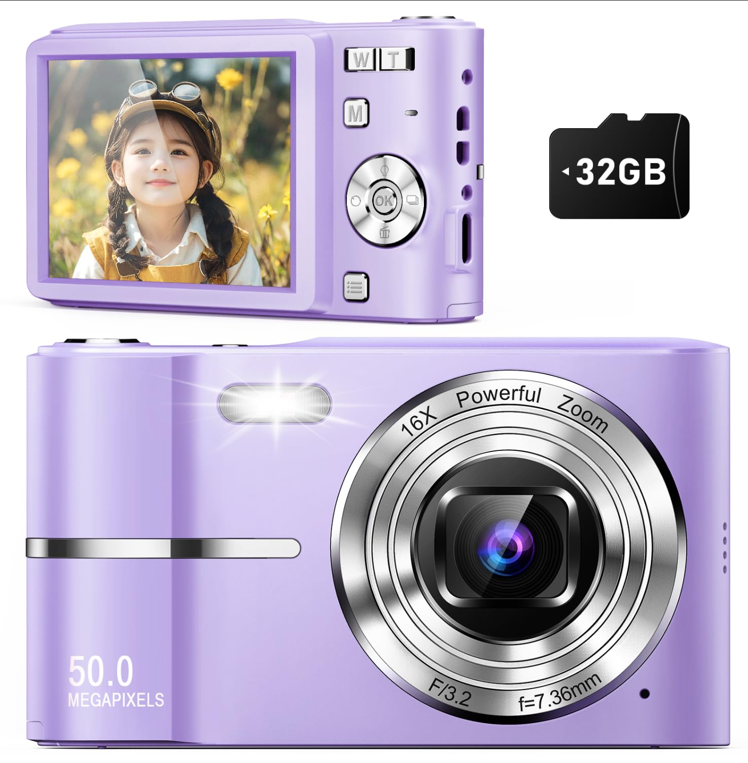 Upgrade Digital Camera, 50Mp Full High Definition 1080P Camera With 16X Zoom Anti Shake, Compact Camera For Kid Student Children