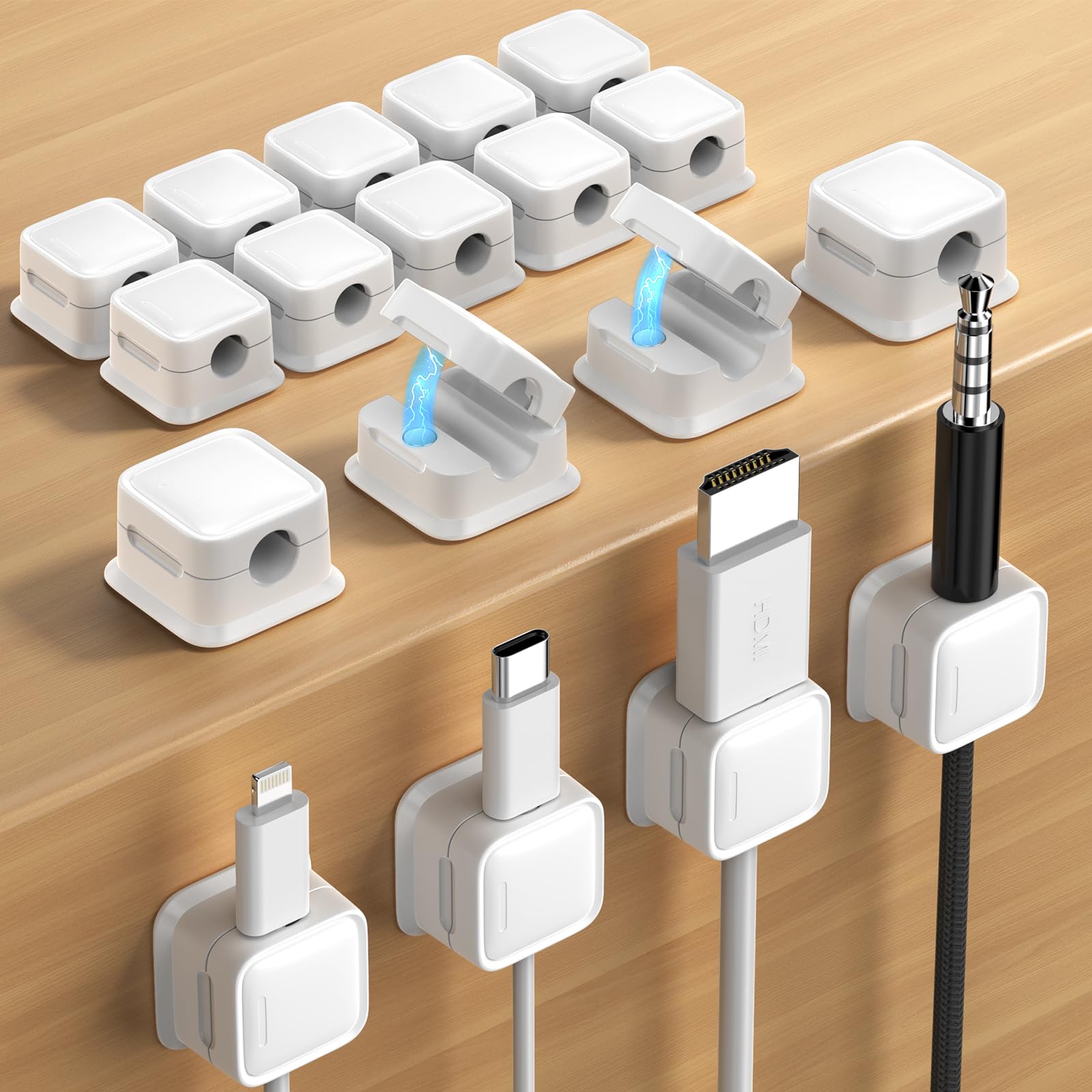 18 Pack Magnetic Cord Organizer, Easy Secure Adhesive Cable Management, Wire Holder Keeper Organizer Management, Hide Or Organiz