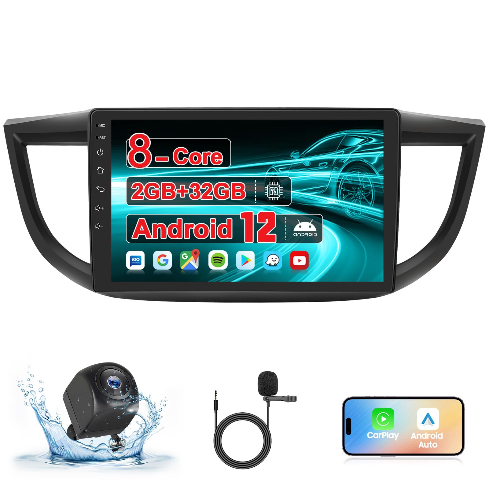 Palyxiu 10.1'' Car Stereo Radio Dash Kit For Crv 2012 2016, Wireless Carplay Android Auto, 5G Wifi 8 Core Ips Touch Screen With