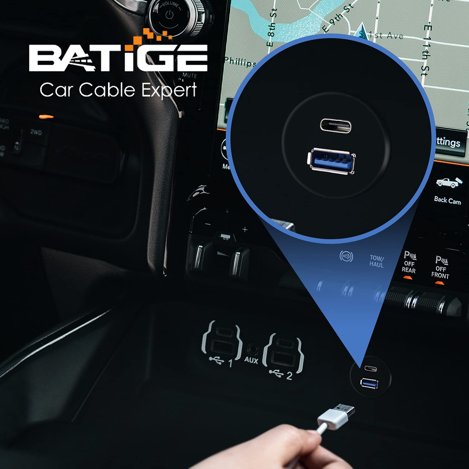 Batige Type C 3.1 And Usb 3.0 Car Mount Flush Cable Male To Female Waterproof Extension For Car Truck Boat Motorcycle Dashboard Panel   3Ft