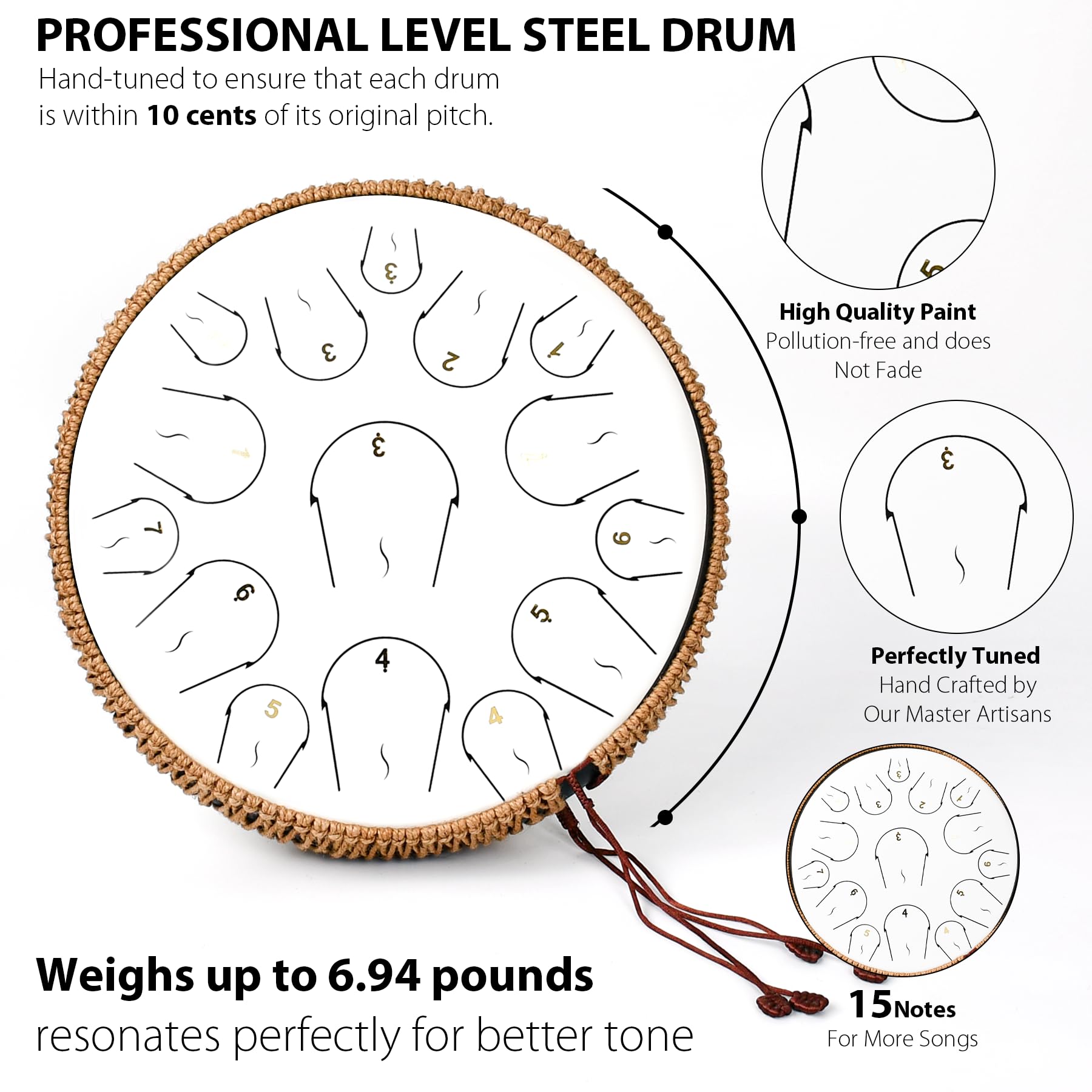 Steel Tongue Drum, 14 Inch 15 Note Hand Pan Drum, Tongue Drum Instrument With Music Book, Steel Handpan Drum Mallets And Carry B