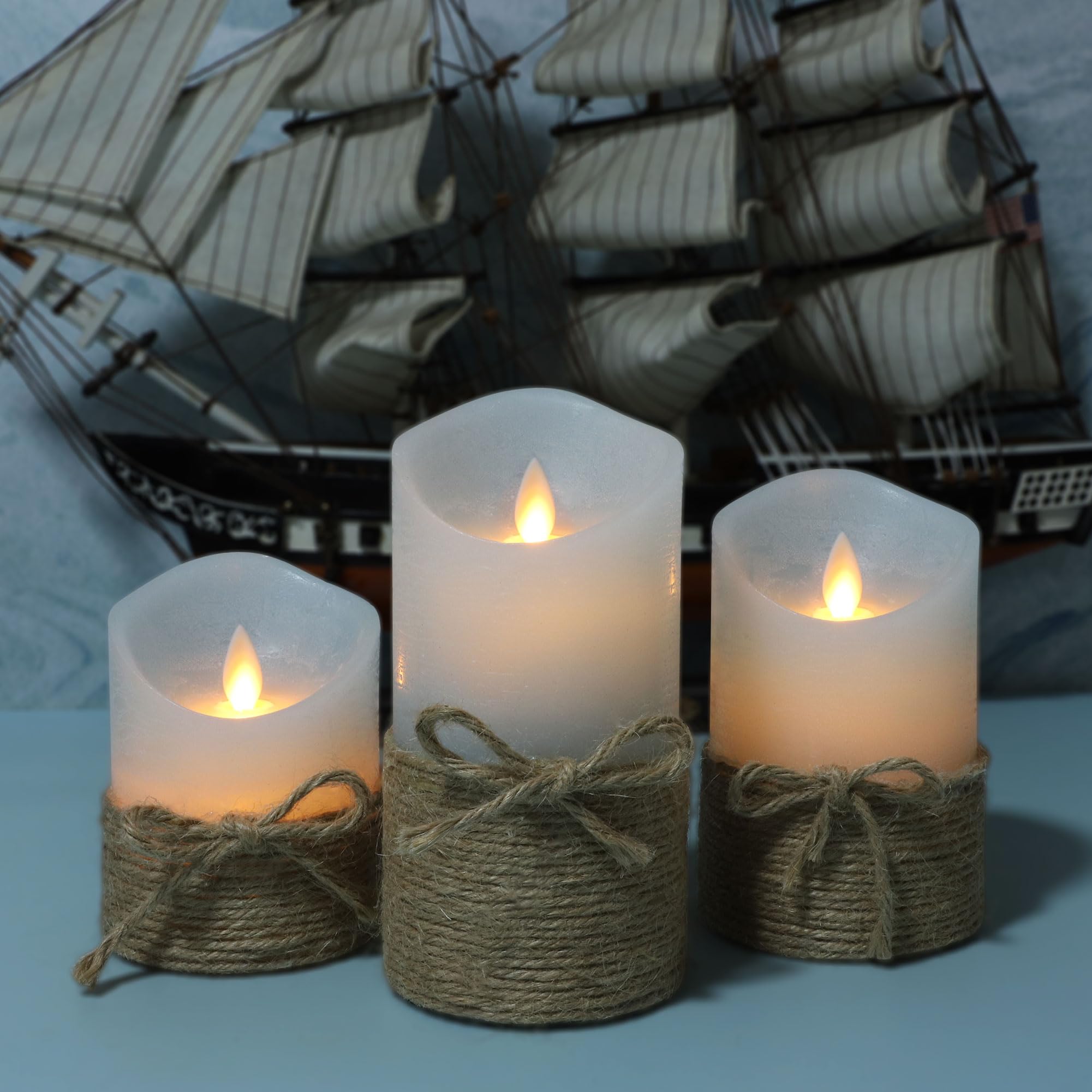 Silverstro Flameless Candles Nautical Decor Flickering Ocean Blue Battery Operated With Remote   Home Farmhouse Holiday Xmas Spr