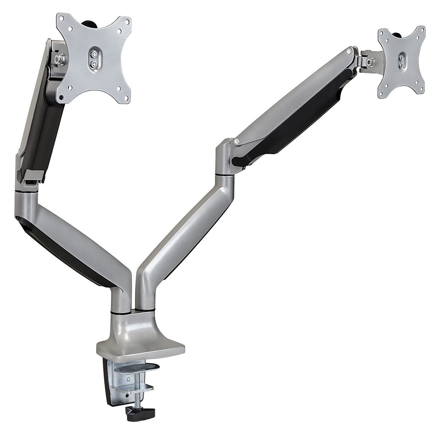 Mount-It! MI-1772 Dual Monitor Arm Desk Mount Gas Spring Height Adjustable VESA 75 100 Up to 32" Aluminum Silver