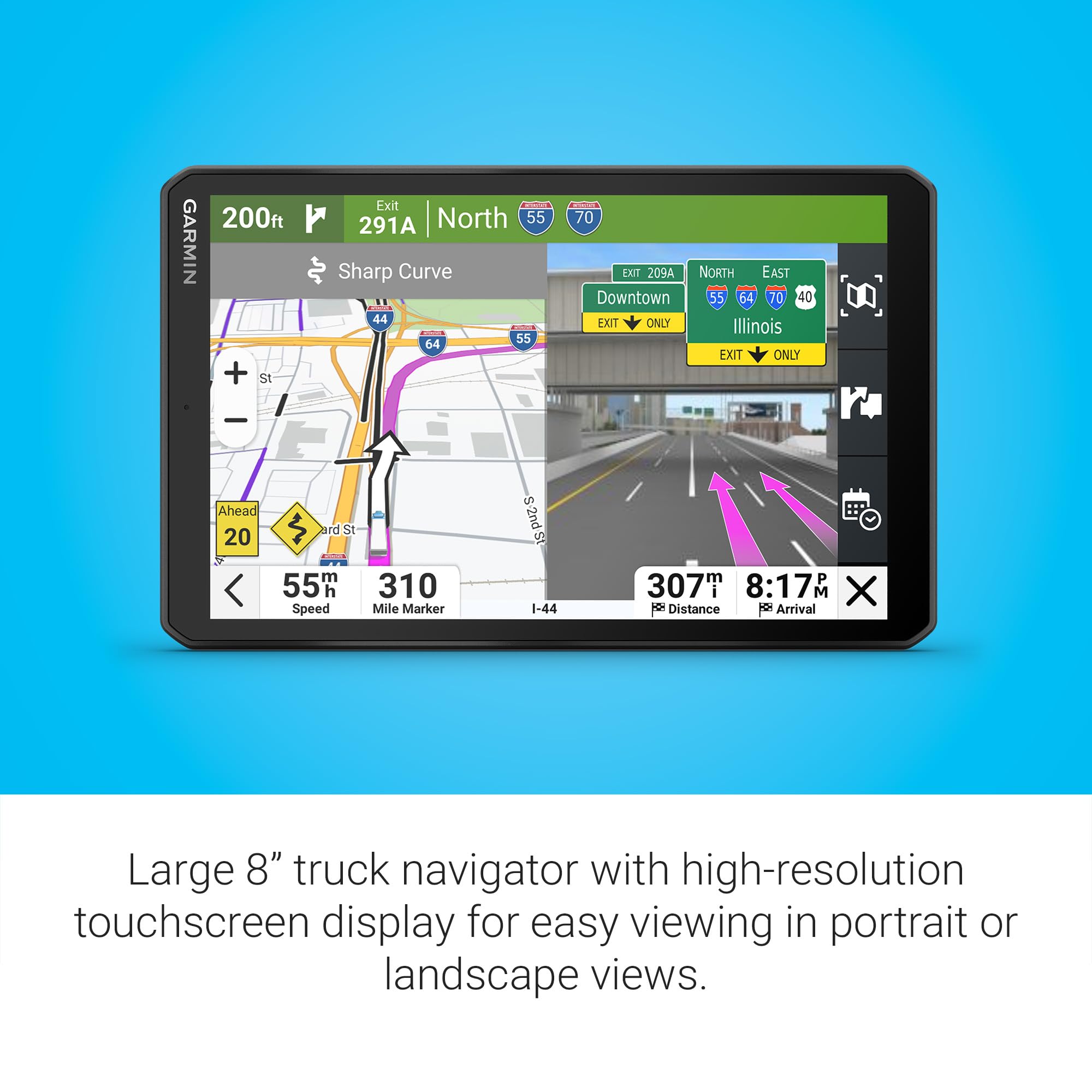 Garmin Dezl Otr820, Large High-Res 8    Gps Truck Navigator, Custom Truck Routing, Satellite Imagery, Wind Speed, Community-Shar