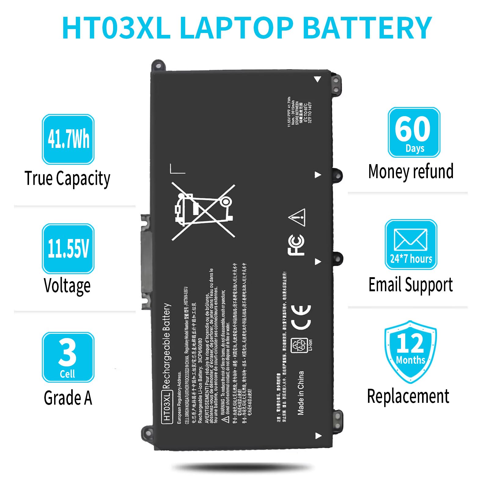 Ht03Xl L11119 855 Battery For Hp Pavilion 15 Cs 15 Da 15 Db 15 Dw 17 By 17 Ca 14 Ce 14 Cf 14 Df 15 Cs0073Cl 15 Cs0053Cl 15 Da001