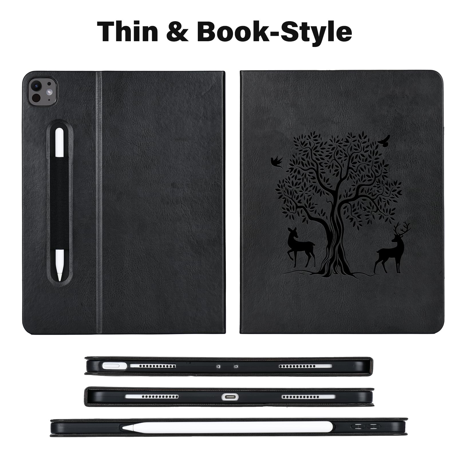 Hfcoupe For 2024 Ipad Air 13 Inch Case M2, Book Style Ipad 12.9 Pro Cases 6Th/5Th Gen With Elastic Pencil Holder, Magnetic Closu