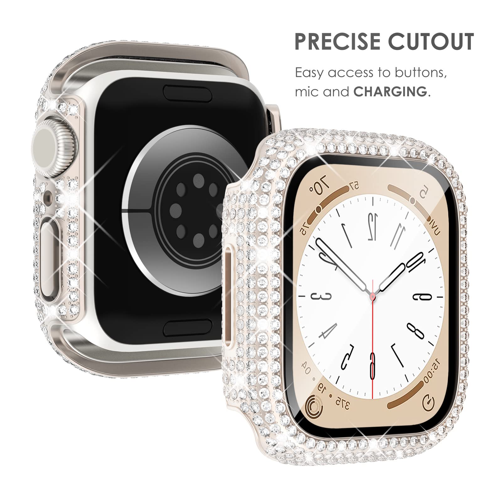 Kades ???? ???????? Compatible With Iwatch Series 9 8 7 With Built In Tempered Glass Screen Protector Bling Crystal Diamond Rhin