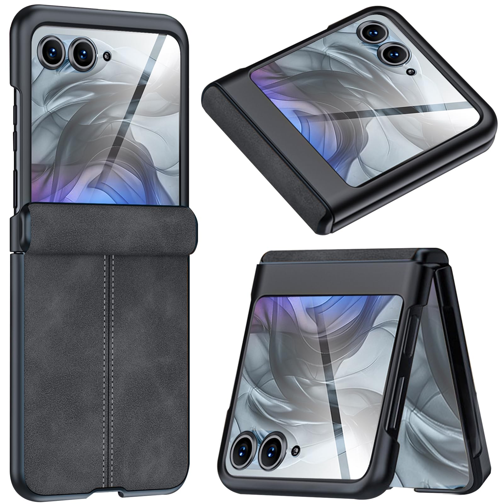 NINKI Leather Case for Motorola Razr Plus 2024 with Screen Protector,Case for Moto Razr 2024 Plus Hinged Ultra Slim Leather Matt