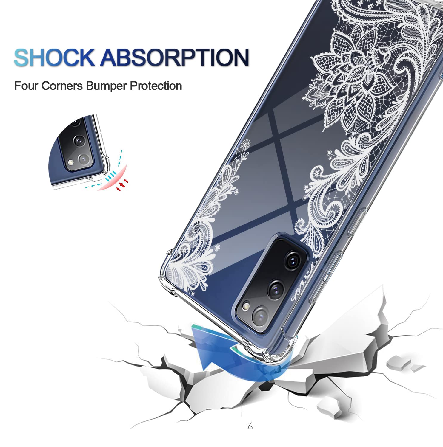 Kiomy Samsung Galaxy S20 Fe 5G Clear Flowers Case With 2 Tempered Glass Screen Protectors Hybrid Hard Pc Back With Soft Tpu Shoc