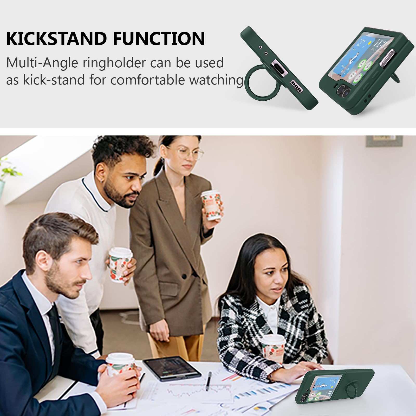 Ueebai Case For Samsung Galaxy Z Flip 5 5G, Slim Liquid Silicone Phone Case With 360 Rotatable Ring Holder Kickstand Fashion Mag