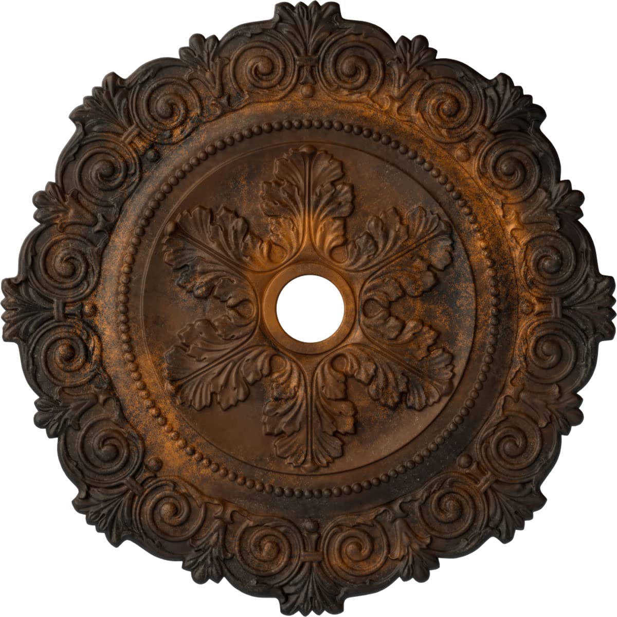 33 1/4OD x 3 5/8ID x 1P Scroll Medallion (Fits Canopies up to 3 5/8), Hand-Painted Rust