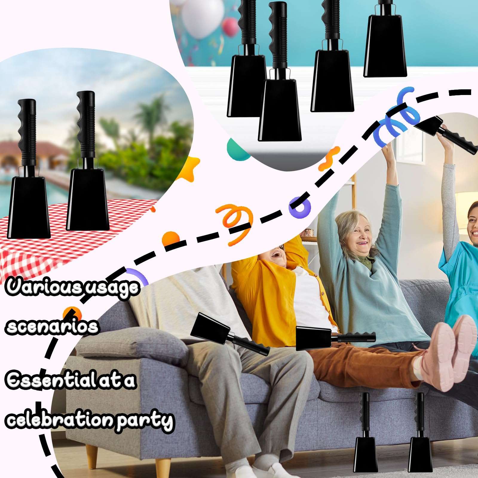 9 Inch Black Cow Bell Noise Makers With Handle Black Steel Cowbell For Sporting Events Cheering Graduation Decor Football Games