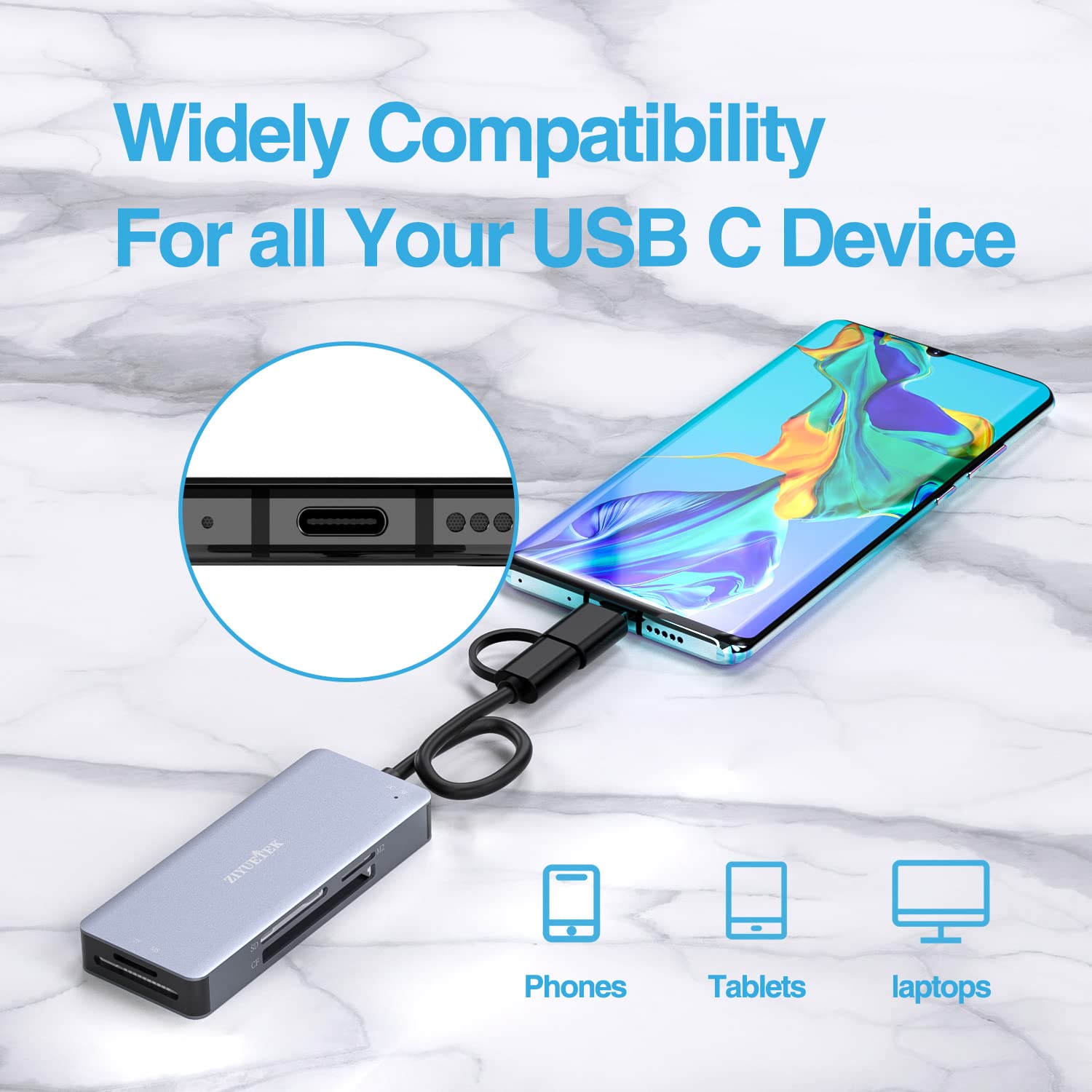 Usb C Usb3.0 Sd Card Reader, 5In1 Multi Card Reader For Sd/Tf/Cf/Micro Sd/Ms/M2, Drive Free For Iphone 15 Pro Max/Windows/Mac/Linux/Android (Usb3.0 And Type C)