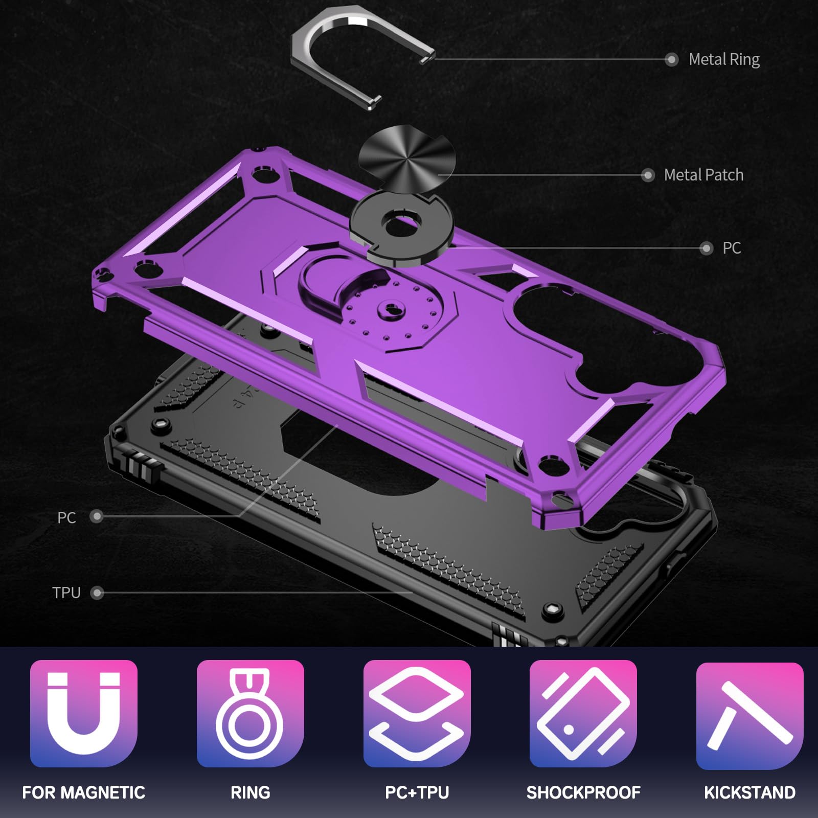 Yiakeng For Samsung Galaxy S25 Plus Case With Screen Protector:[Military Grade Drop Tested] Ring Holder Kickstand Shockproof Ant