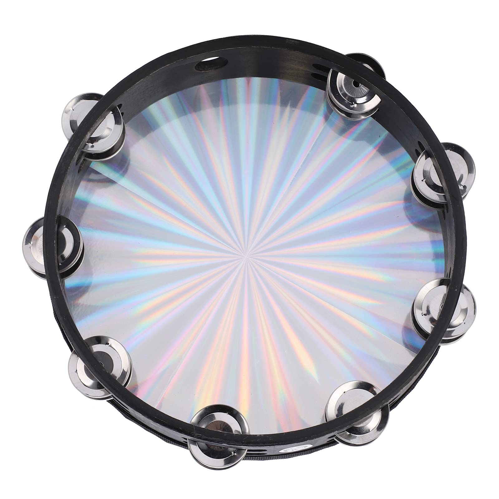 Generic Reflective Steel Hand Held Drum, Radiant Gift Drums Music Instrument 10in Double Row Jingles Tambourine for Party for
