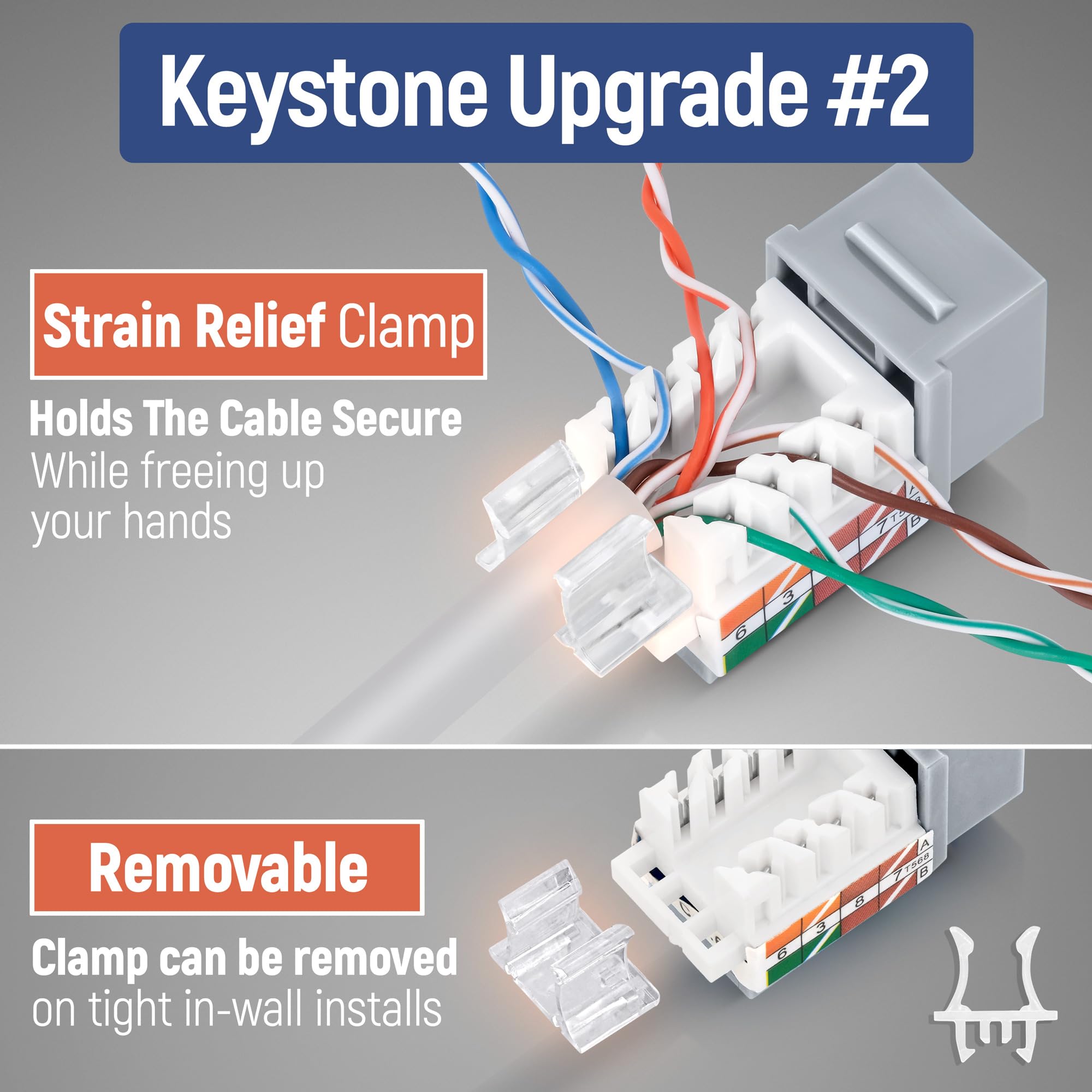 Everest Media Solutions 45 Angled Cat6A Keystone Jack In Grey   Slim Profile, Utp Rj45 Female Ethernet Connector   Compatible Wi