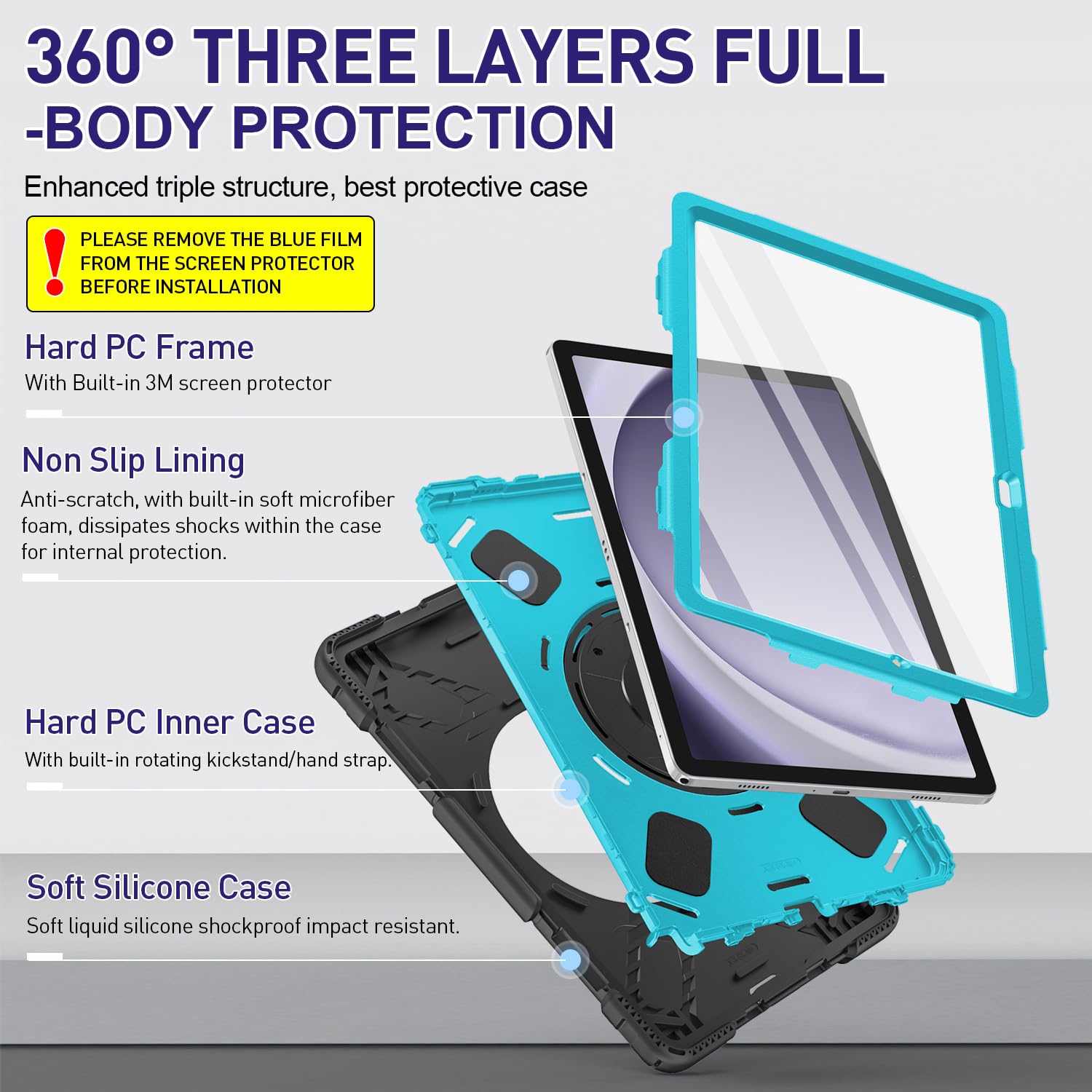 Supfives Case For Tab A9 Plus With Screen Protector, Upgraded Military Galaxy Tab A9+ 11 Inch 2023 Case With Rotating Kickstand+