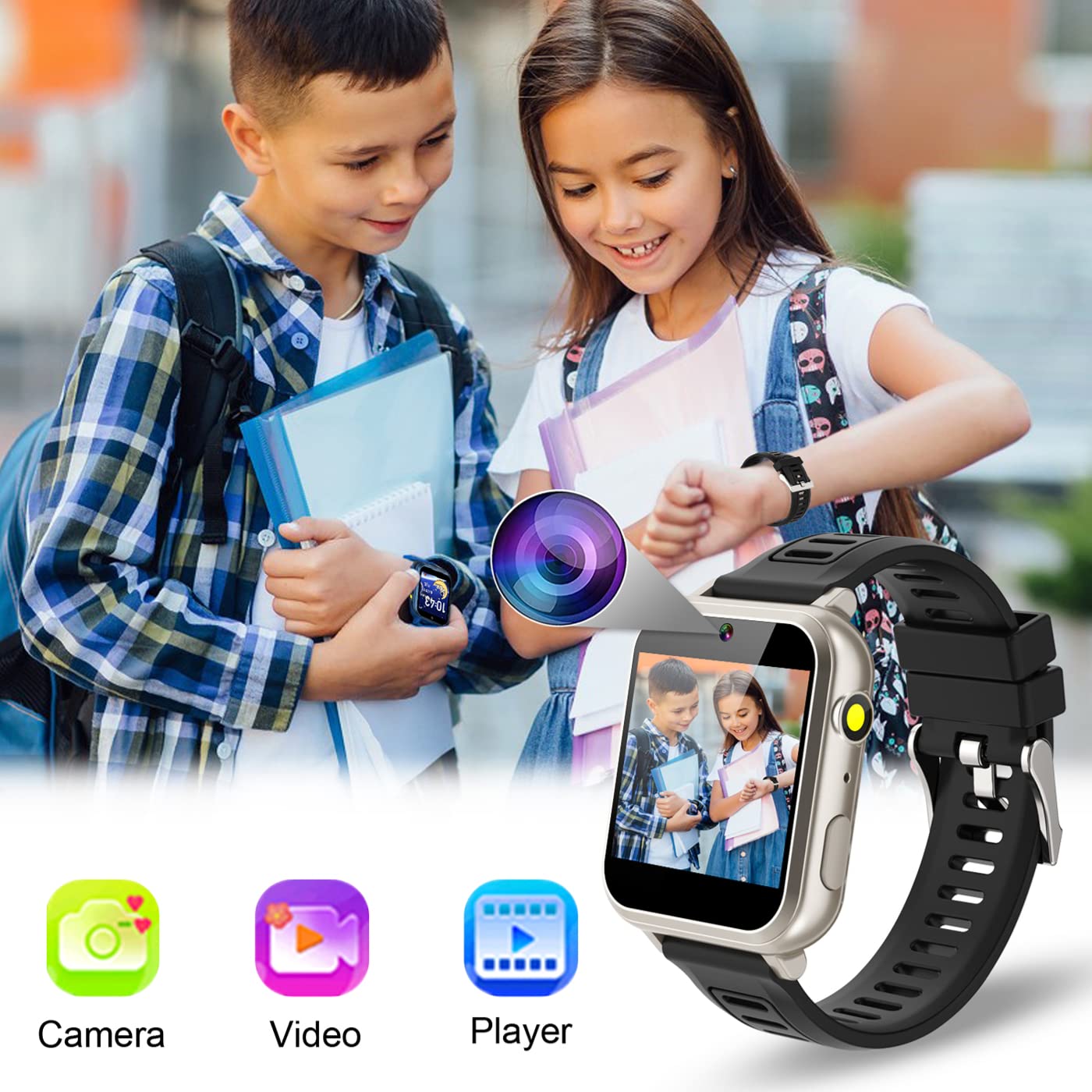 Kids Smart Watch Boys With 24 Puzzle Games Hd Touch Screen Camera Music Player Pedometer Alarm Clock Calculator Flashlight 12/24