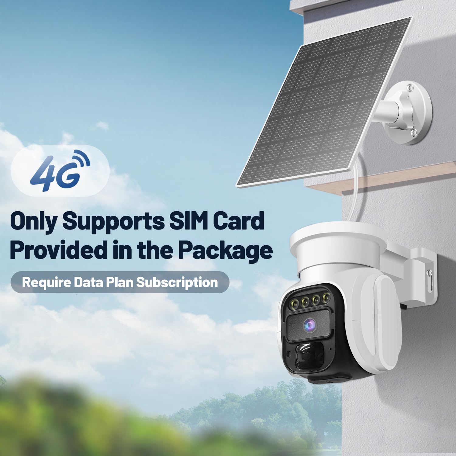 Runofast 4G Lte Cellular Security Camera,No Wifi Solar Powered Camera Outdoor,Pan Tilt,2K Hd Night Vision,2 Way Talk,Motion Dete