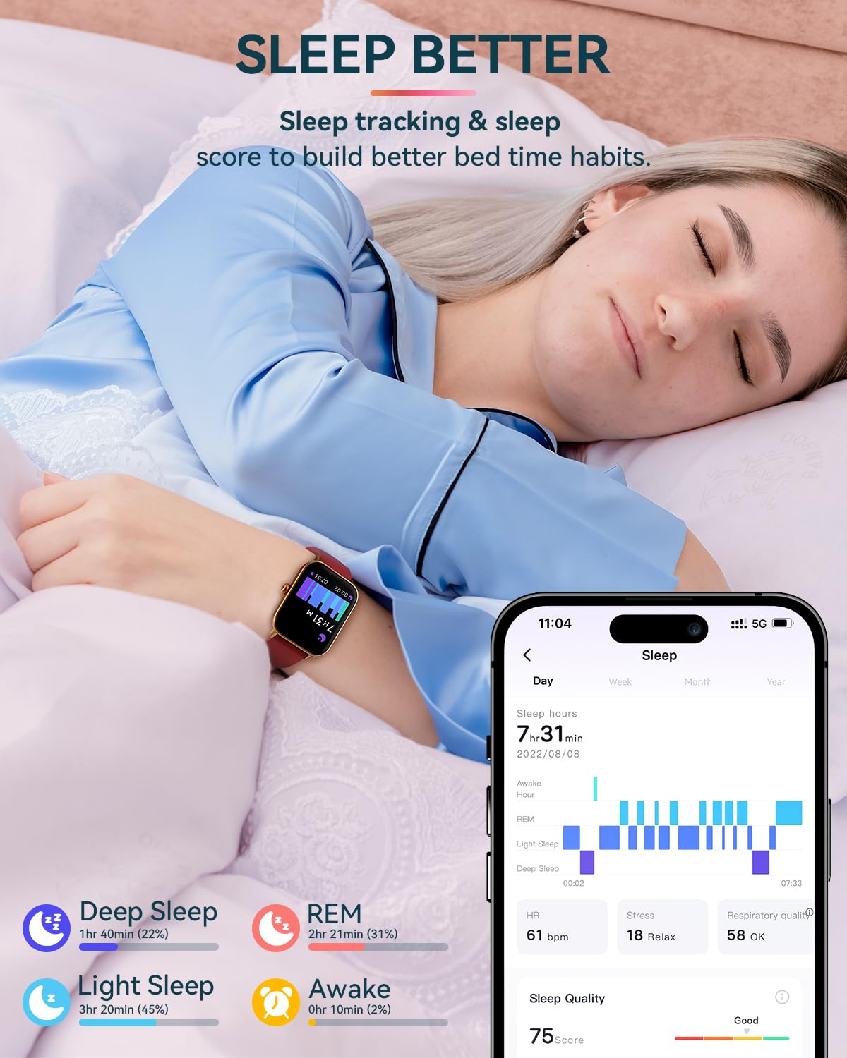 Aeac Smart Watch, Alexa Built In, Stable Bluetooth Call, 2024 Newest Fitness Tracker With Heart Rate/Spo2/Stress/Sleep Monitor,