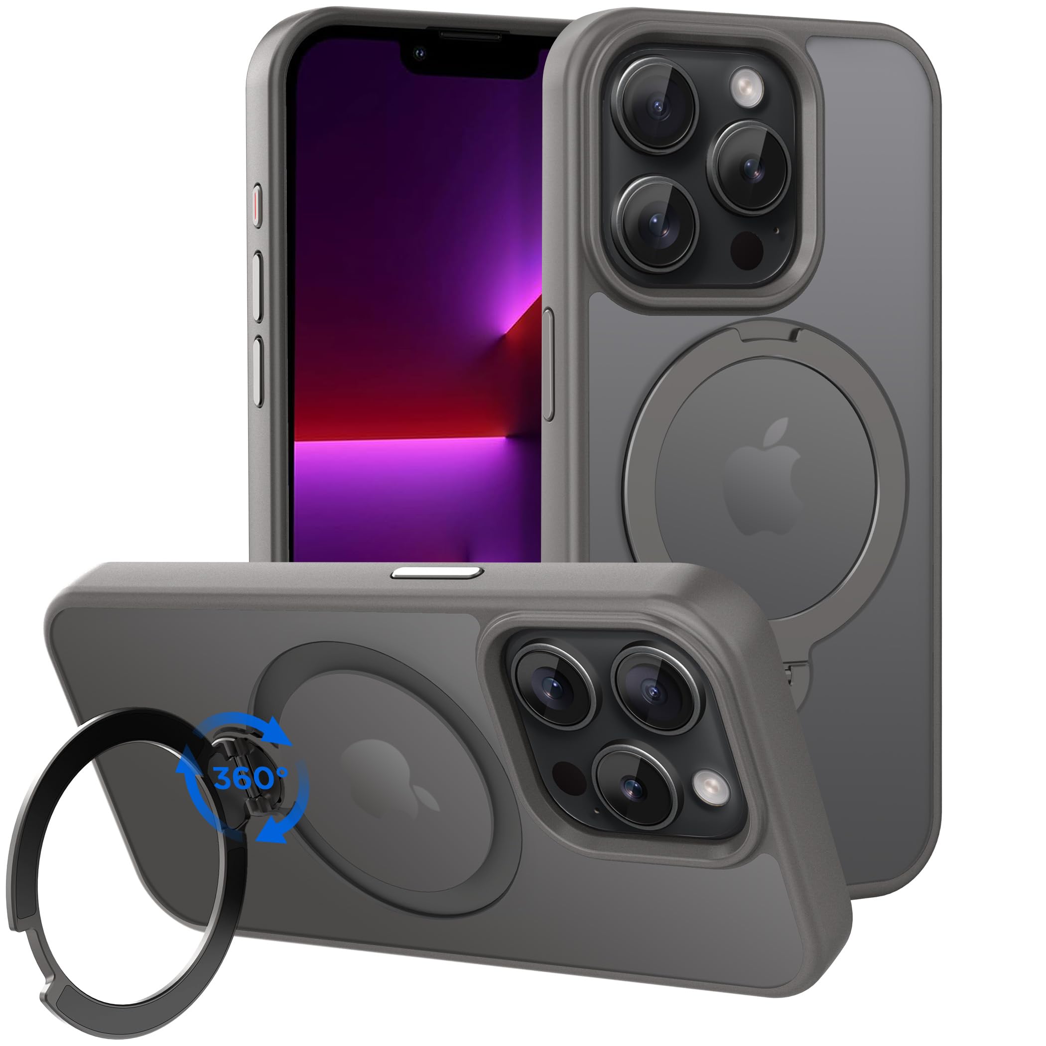 Cacoe Magnetic Case For Iphone 13 Pro Max 6.7 Inch With 360 Rotatable Ring Stand, Compatible With Magsafe Car Phone Mount, Cases