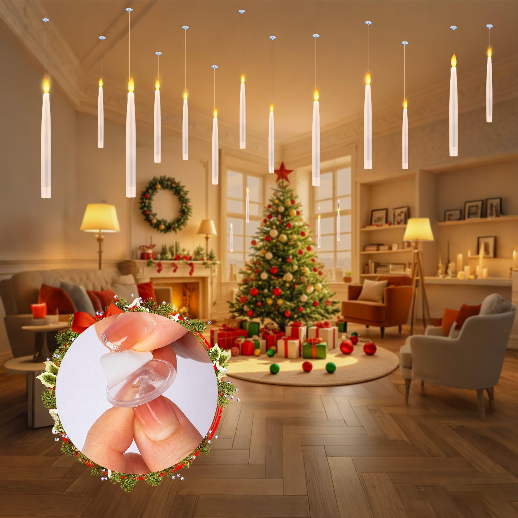 Dressvoguer 22 Pcs Christmas Tree Candles Lights Flickering Clip Flameless Led Taper Window Candles With Timer, Christmas Candle