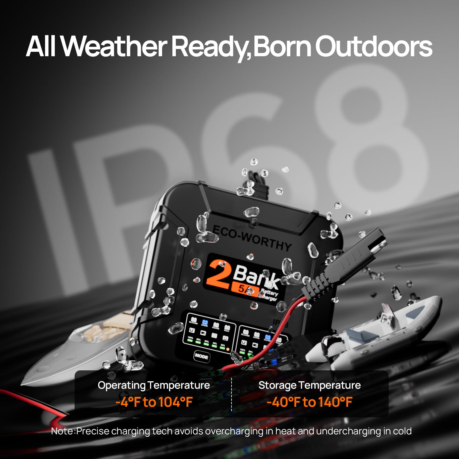 Eco-Worthy 2-Bank Marine Battery Charger 10A (5A/Bank), Ip68 Waterproof 12V Charger & Maintainer For Boat Rv Car, Lead-Acid Life