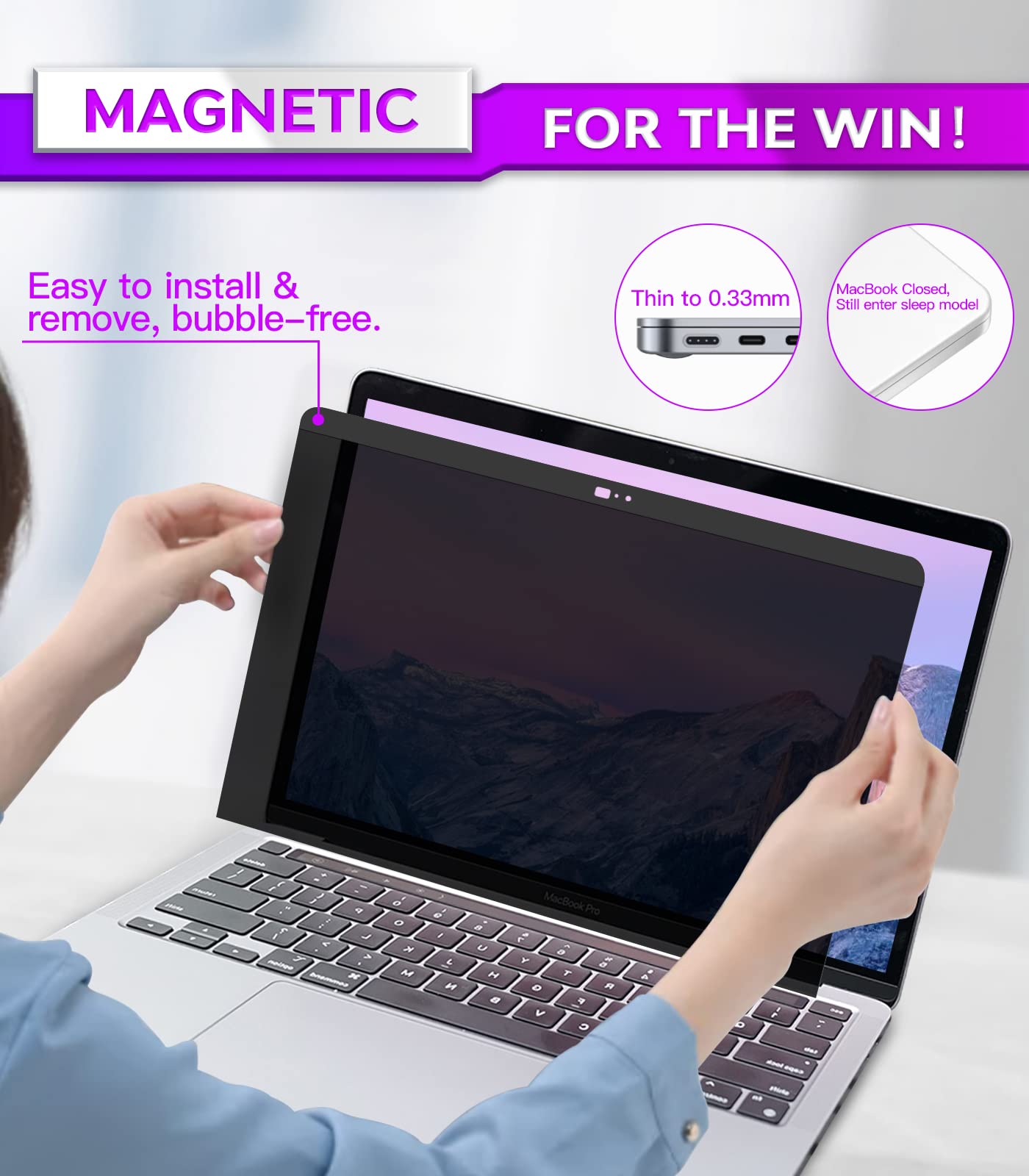 Pys Macbook Air 13 Inch Privacy Screen Compatible With Macbook Air 13.3'(Released In 2018 2021: A1932,A2179,A2337) Anti Glare,We