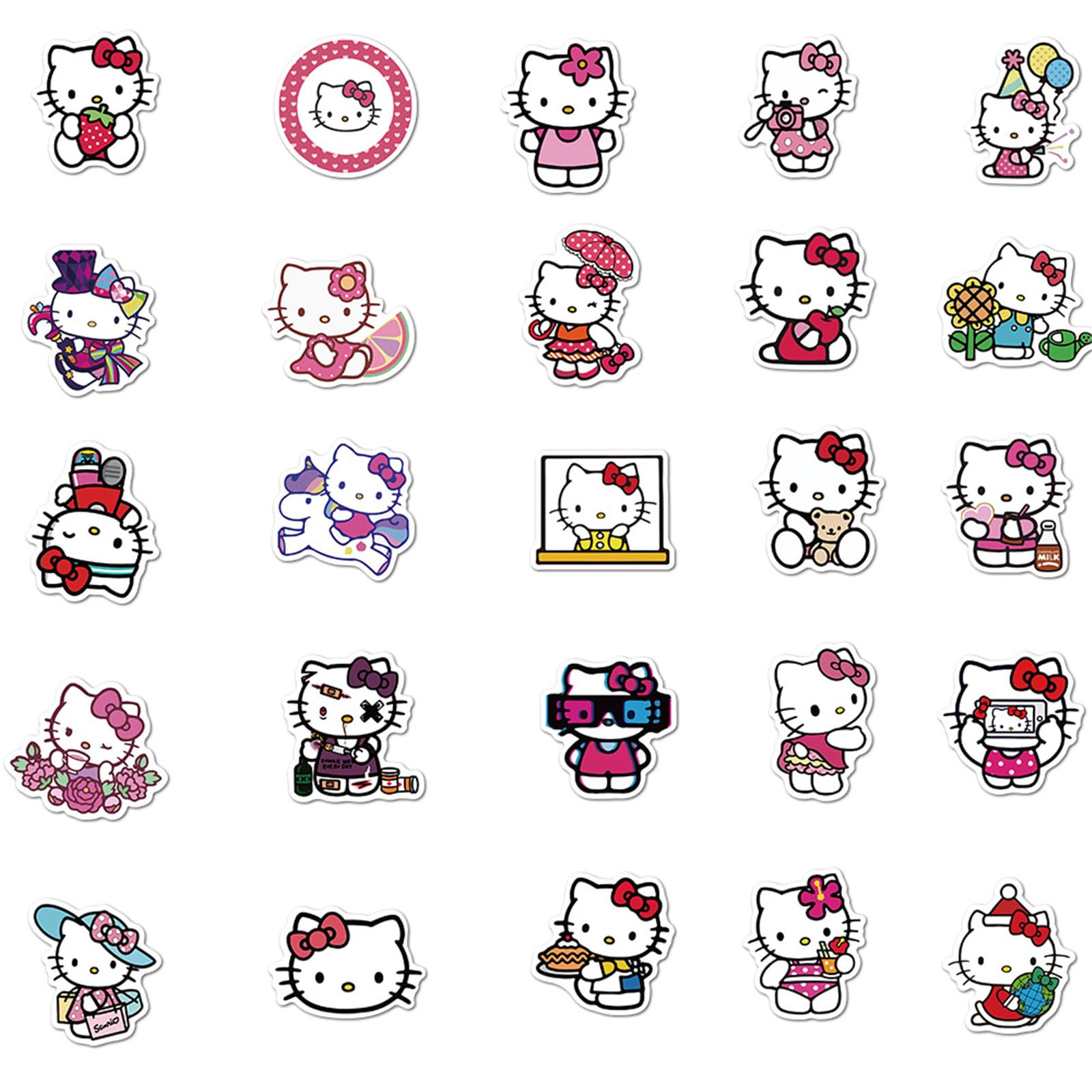 50Pcs Cute Cartoon Hello Kitty Stickers For Kids Teens, White Kitty Stickers Vinyl Waterproof Stickers For Skateboard Laptop Lug