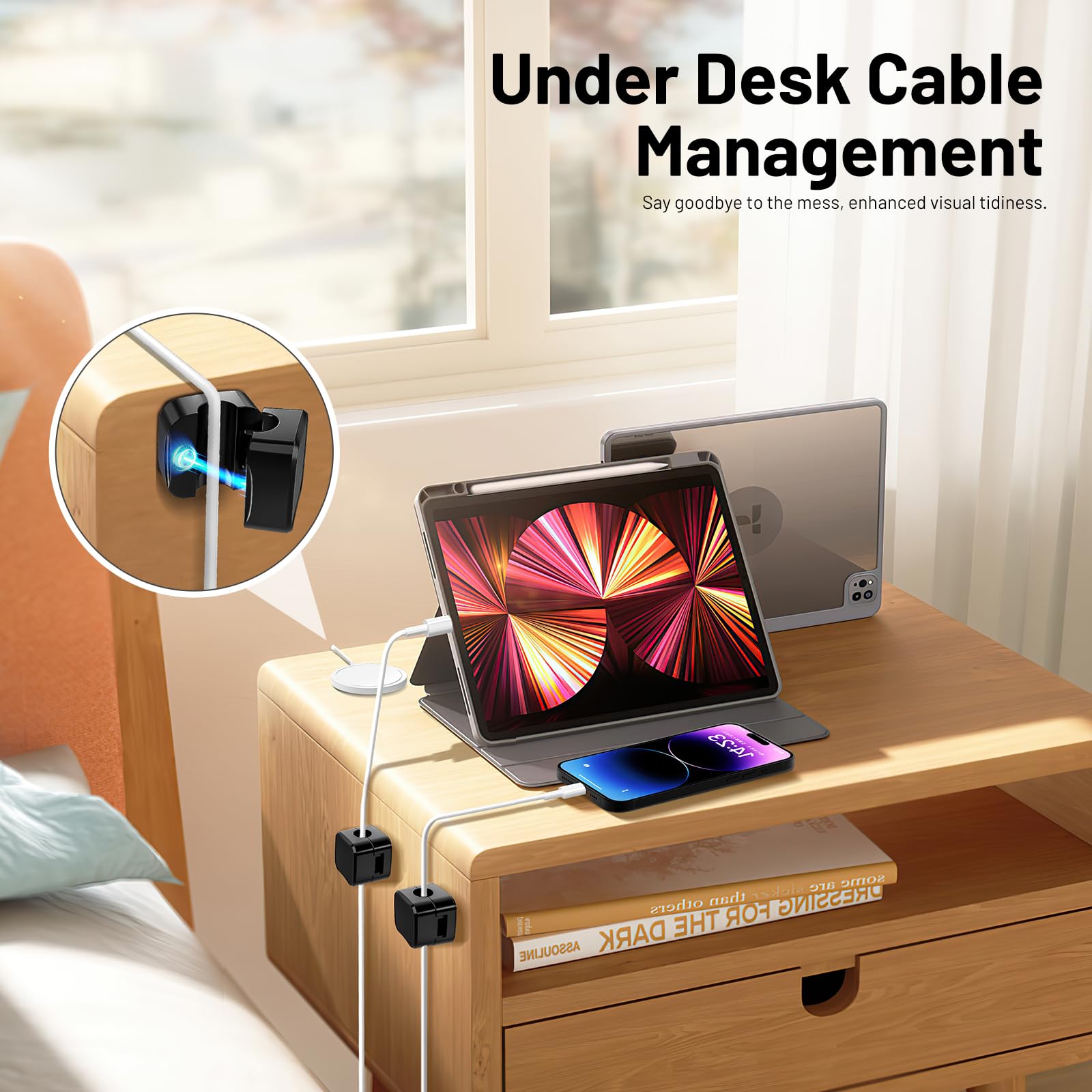 6 Pack Magnetic Cord Organizer, Znben Magnetic Cable Clips Holder Adhesive Cable Management Charger Wire Holder Clips For Desk,
