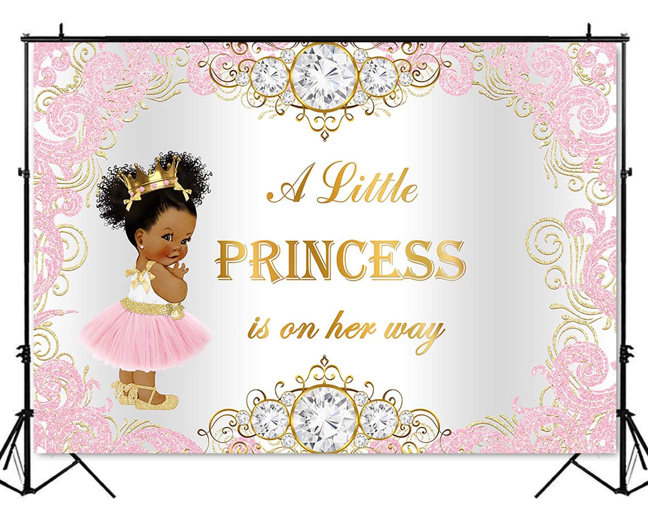 Mocsicka Royal Princess Baby Shower Backdrop Pink Gold Princess Background 7X5Ft Princess Baby Shower Backdrops