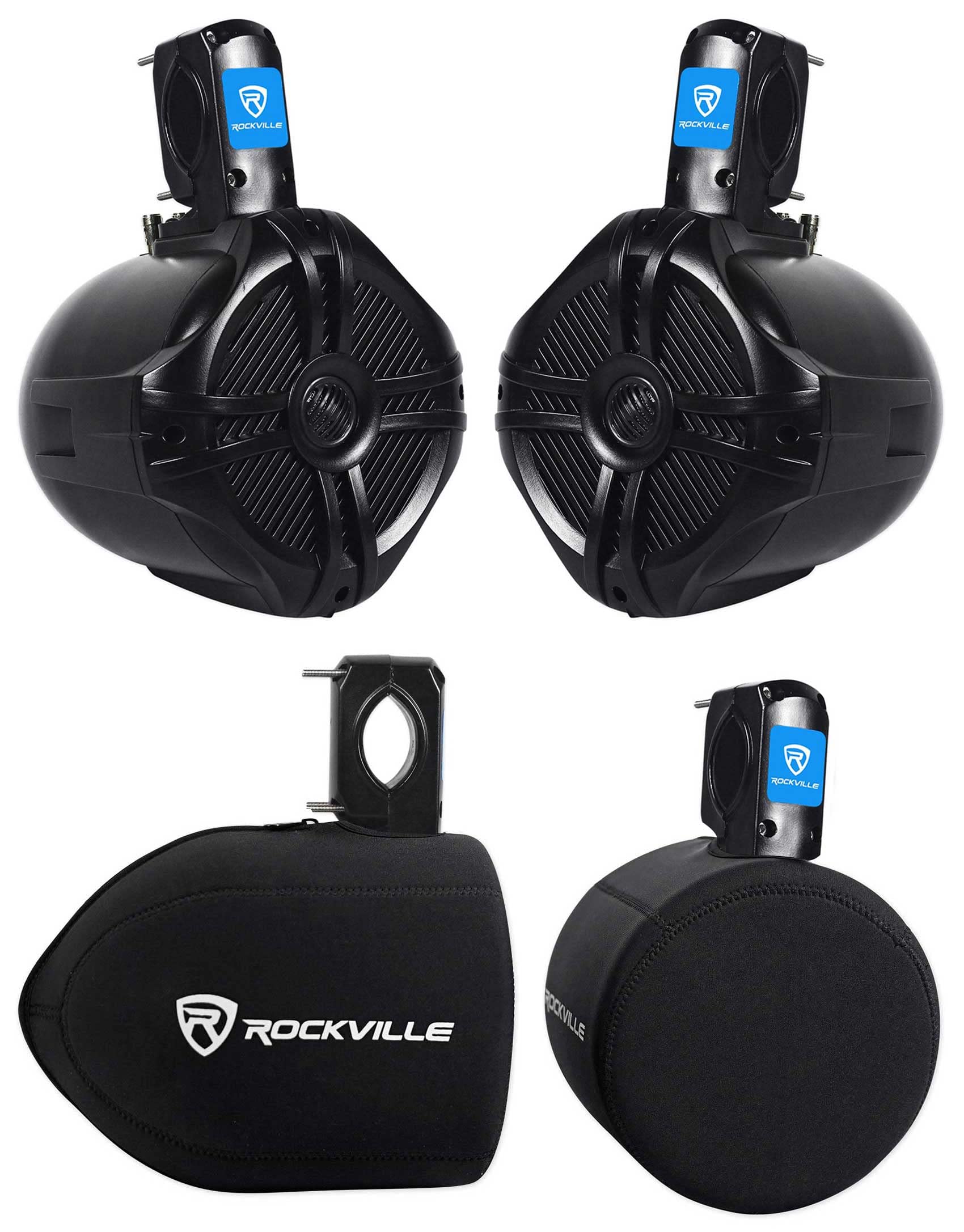 Rockville RWB65B Bundle: Pair of 6.5-in 2-Way 500-Watt Peak / 300-Watt RMS Marine Wakeboard Tower Speakers - Black, Pair of RWBC