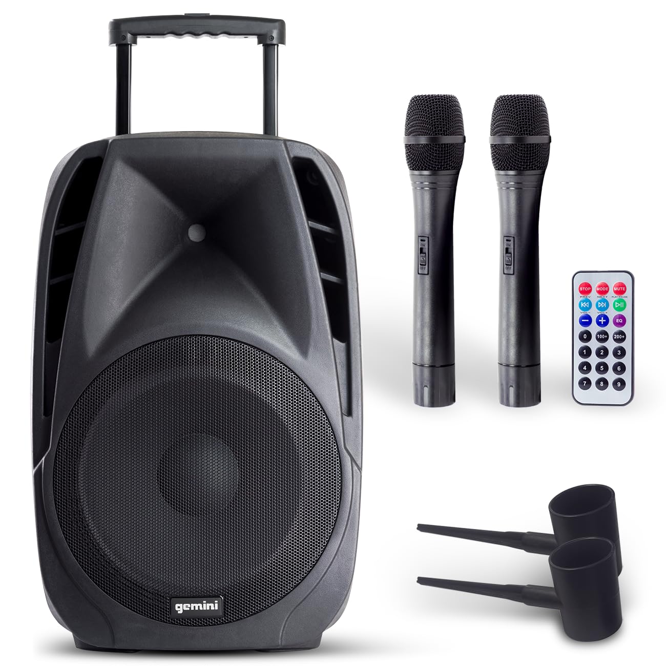 Gemini Sound ES-15TOGO Wireless Portable Bluetooth Streaming Professional DJ PA System Trolley Active 800 Watts Speaker with Dua