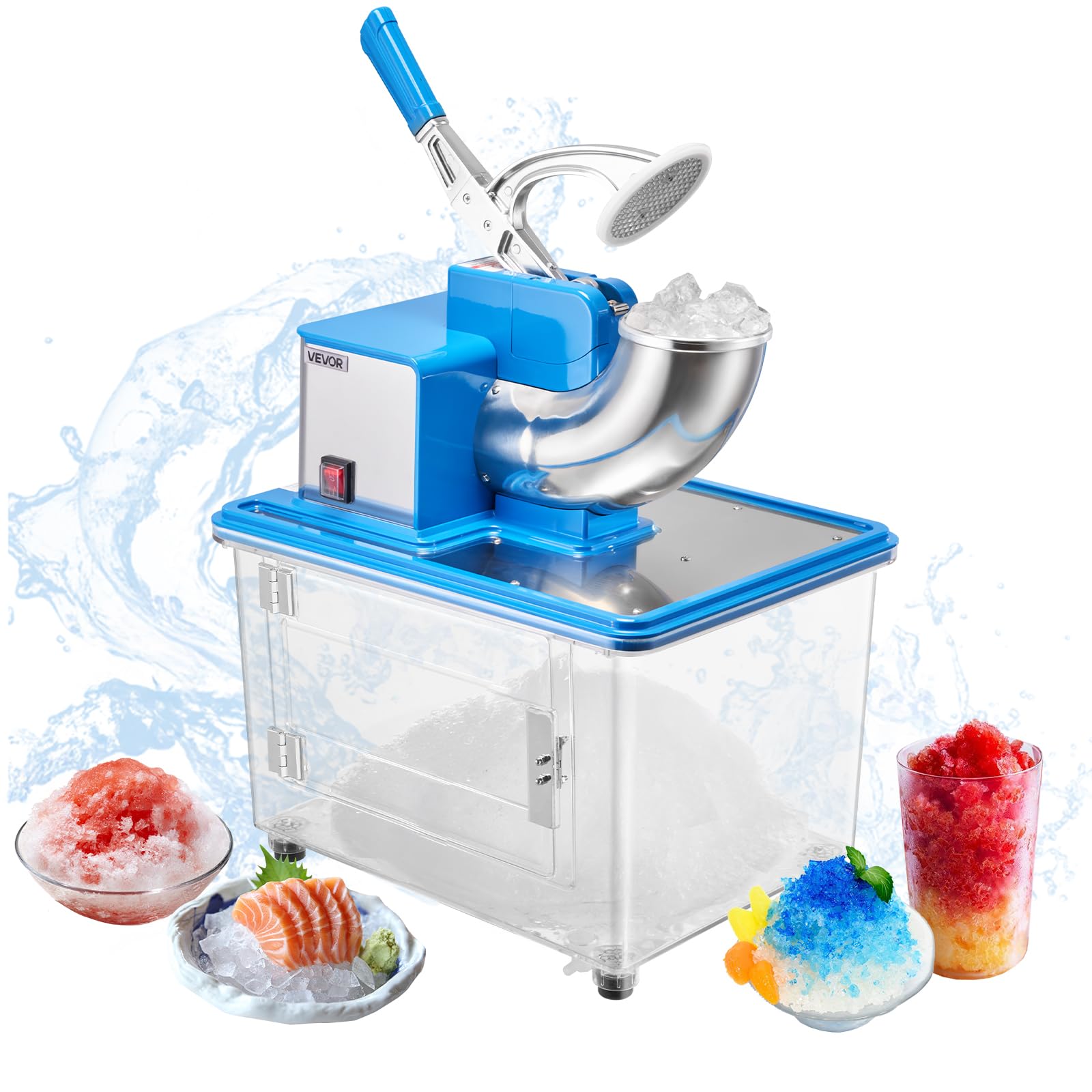 VEVOR Commercial Ice Crusher 661LBS/H, 350W Electric Snow Cone Machine with 4 Blades, 2000RPM Stainless Steel Shaved Ice Machine