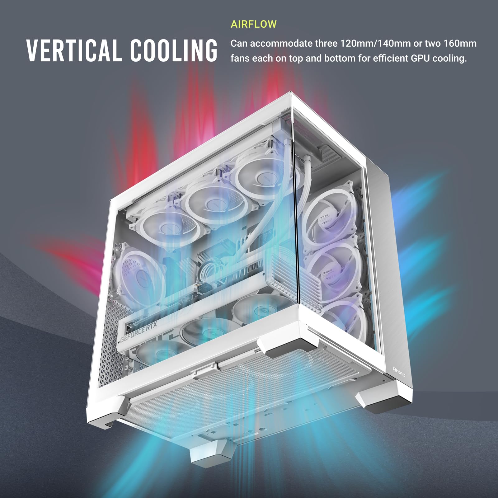 Antec C8 Aluminum White, Fans Not Included, Aluminum Front Panel, Dual-Chamber Layout, Type-C, 360Mm Radiator Support, Seamless