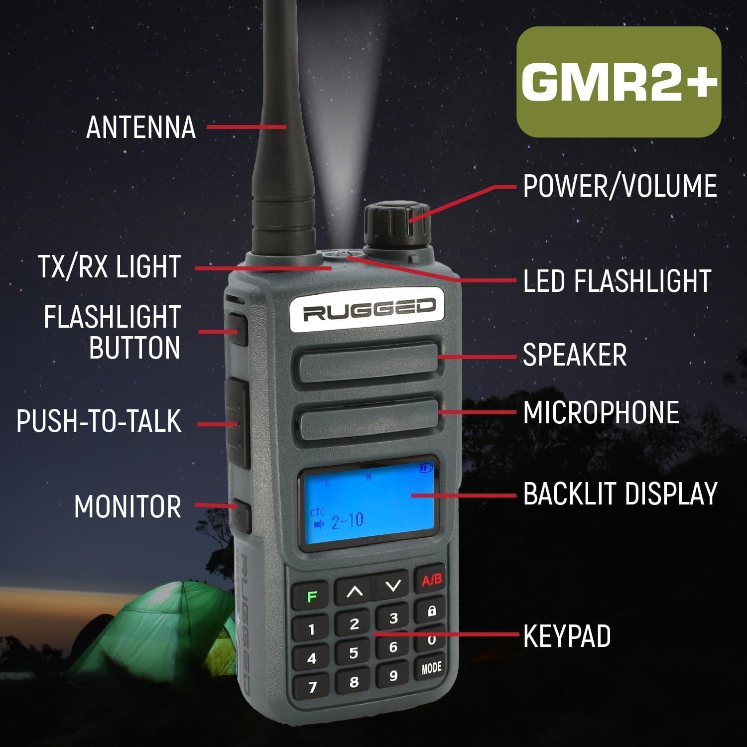 Rugged Gmrs Two Way Handheld Radio Walkie Talkie For Hiking Camping Overlanding Off Road - Features Long Range Noaa Weather Chan