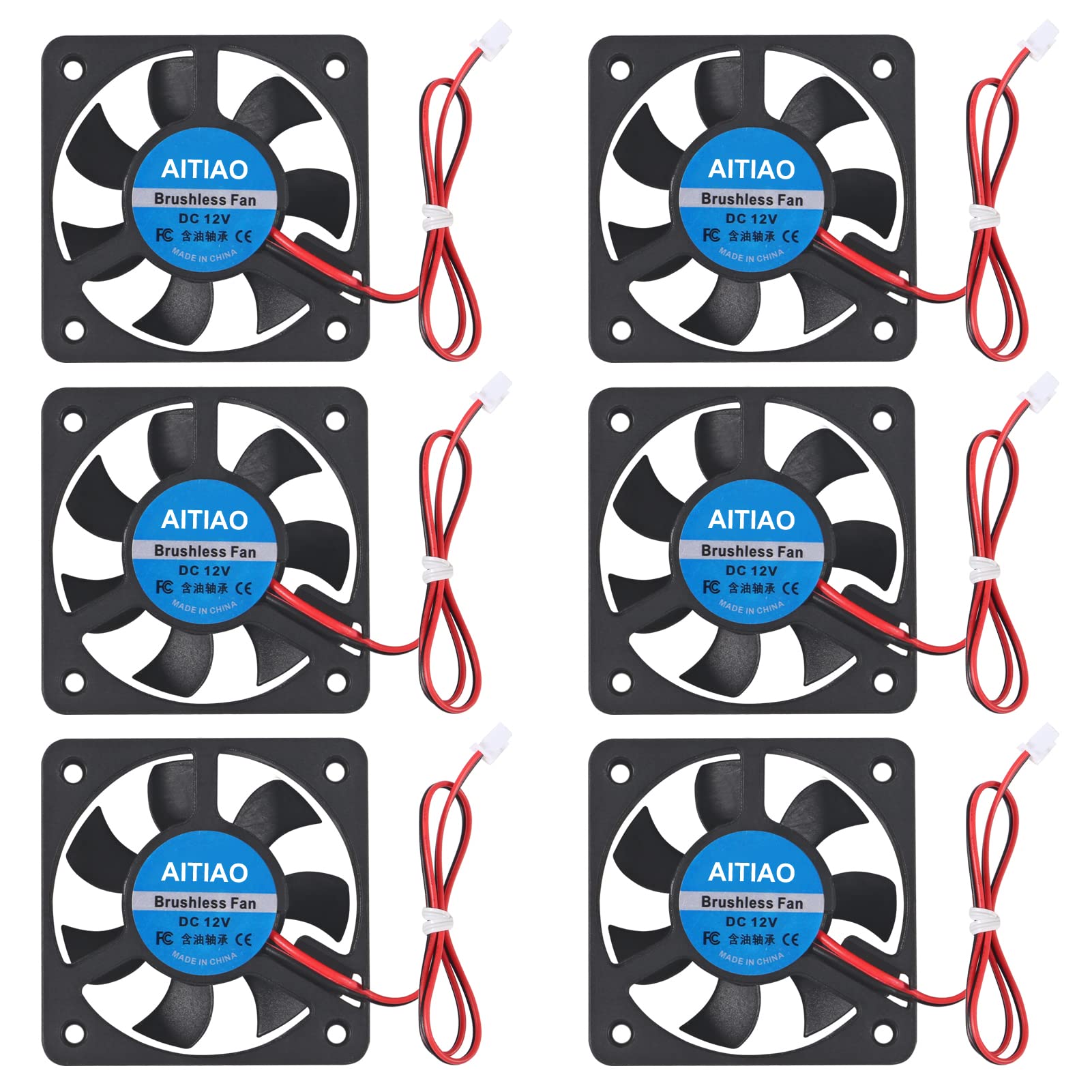 Aitiao 6Pcs 5010 Cooling Fan Dc 12V 50Mmx50Mmx10Mm Quiet Brushless Cooling Fan For 3D Printer Computer Case Fan Diy Cooling Vent