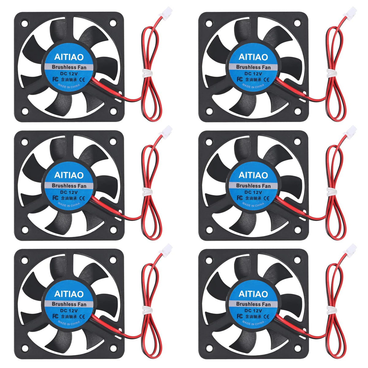 Aitiao 6Pcs 5010 Cooling Fan Dc 12V 50Mmx50Mmx10Mm Quiet Brushless Cooling Fan For 3D Printer Computer Case Fan Diy Cooling Vent
