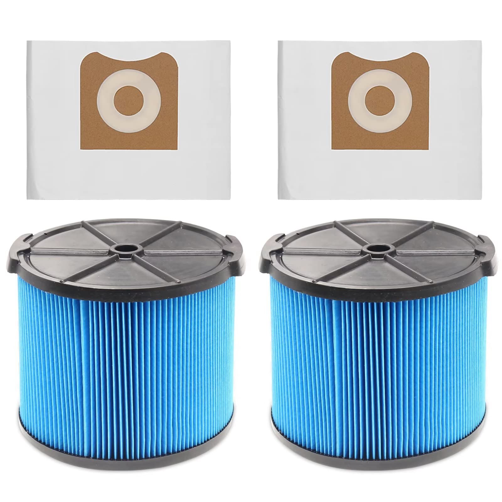 2 Pack Vf3500 Replacement Filter For Ridgid Shop Vac 3 4.5 Gallon Wet Dry Vacuums + 2 Pack Vf3501 Filter Bags Compatible With Ri